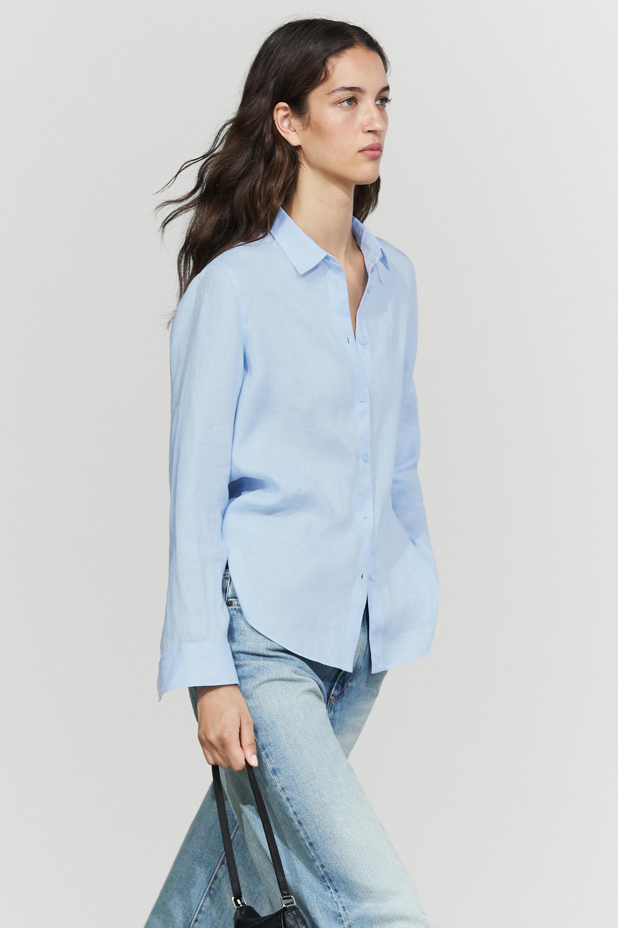 Flowing 100% linen shirt — Sky blue
