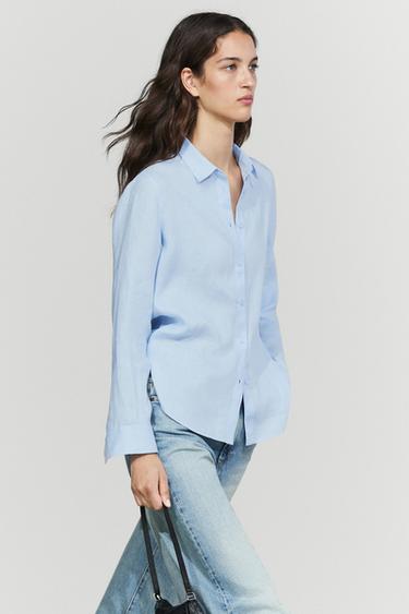 Flowing 100% linen shirt — Sky blue 2
