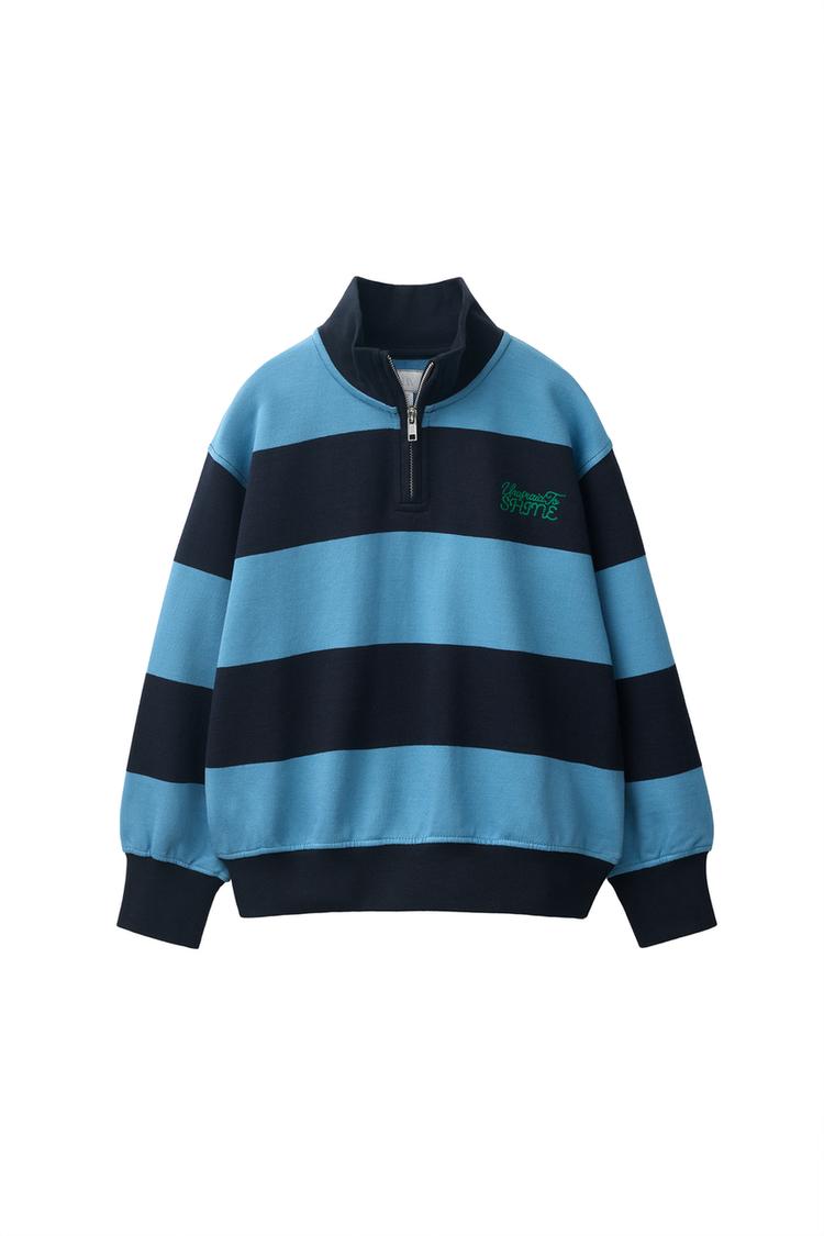 Sudadera con rayas y texto bordado