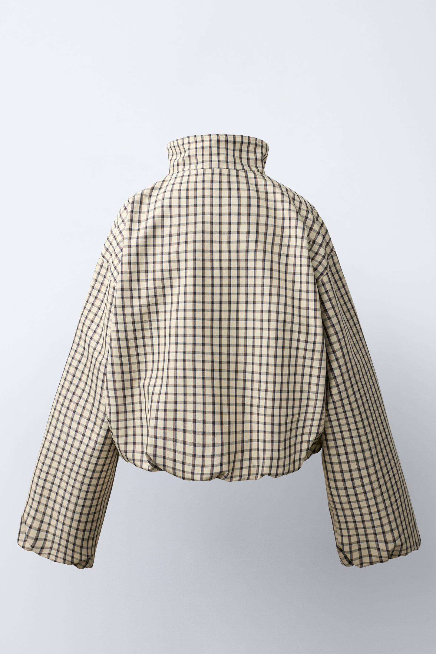 Куртка Zara Plaid Bomber, цвет: Экрю / Чёрный — фото 6
