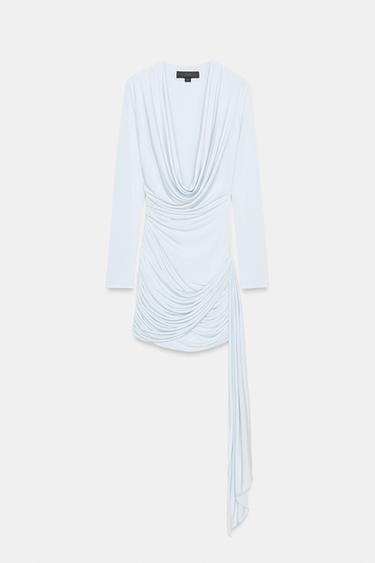 ROBE COURTE DRAPÉE AVEC CEINTURE - Gris clair de Zara