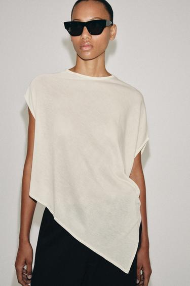 ASYMMETRIC KNIT TOP - ecru-white by Zara