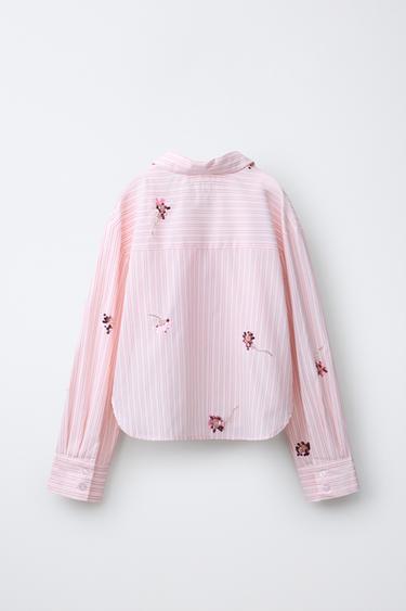 SEQUINNED FLORAL STRIPED SHIRT AND TOP - Pastel pink by Zara - Image 1