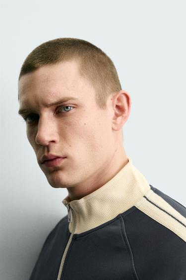 ZIP-UP SWEATSHIRT WITH STRIPES - Blue by Zara