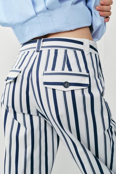 STRIPED CHINOS - Ecru / Navy by Zara - Image 4