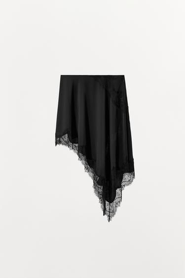JUPE SATINÉE ASYMÉTRIQUE DENTELLE - Noir de Zara - Image 3