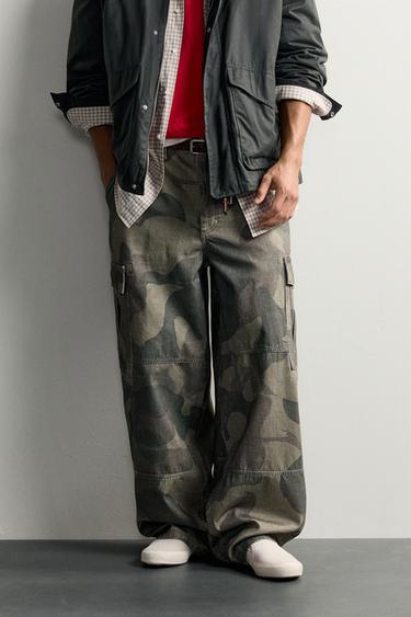 PRINTED CARGO BALLOON FIT PANTS — Khaki 2