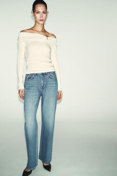OFF-THE-SHOULDER TOP WITH APPLIQUÉ - Ecru by Zara