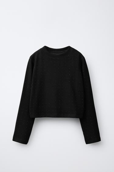 SOFT TOUCH RHINESTONE T-SHIRT - Black by Zara