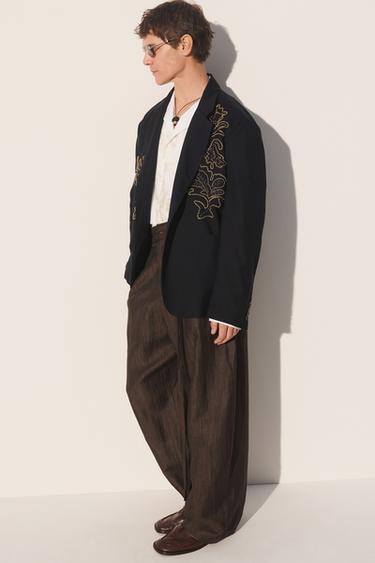 RELAXED FIT BLAZER WITH CONTRAST EMBROIDERY - Blue by Zara - Image 2