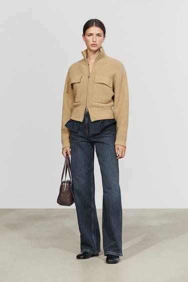 Zara Zip-up knit cardigan with cotton - Dark mink - Image 0