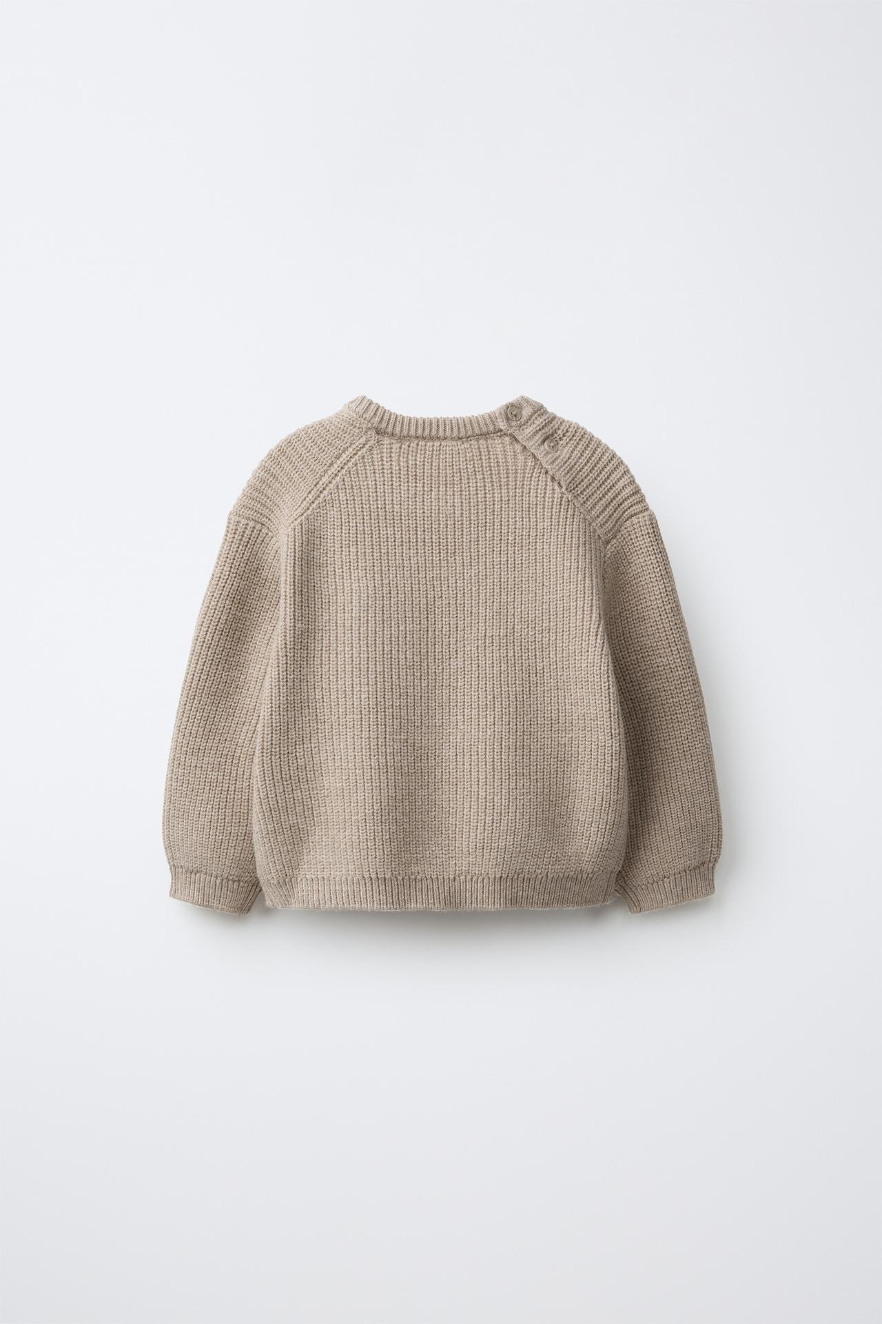 PURL KNIT PATCH SWEATER — taupe brown