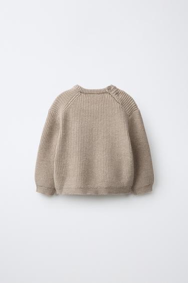 PURL KNIT PATCH SWEATER — taupe brown 2