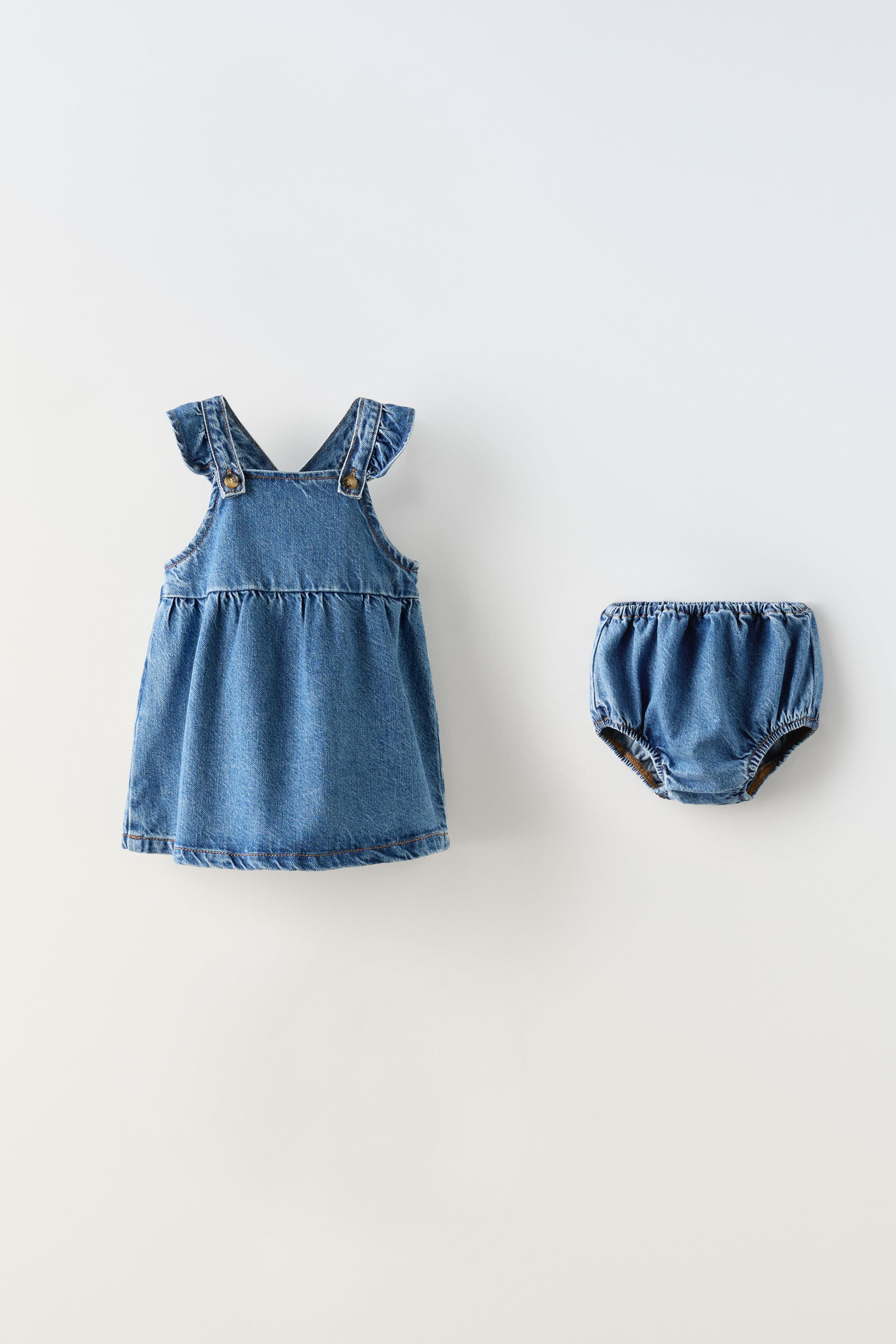 RUFFLED DENIM PINAFORE Mid blue ZARA Canada