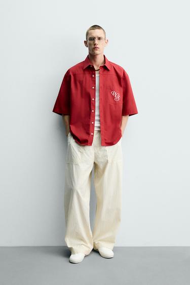 CONTRAST EMBROIDERED RELAXED FIT SHIRT - Red by Zara - Image 0