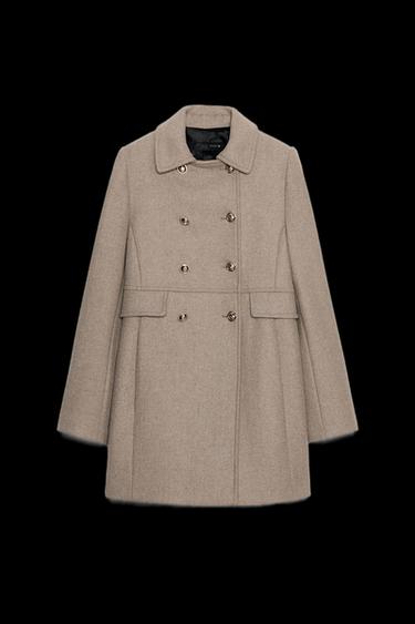 Zara WOOL BLEND DOUBLE BREASTED SHORT COAT - Light mink - Image 0