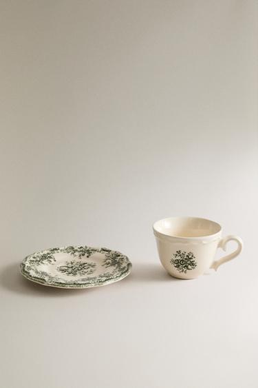 TASSE À CAFÉ AVEC SOUCOUPE FLORALE - Vert olive de Zara - Image 3