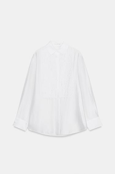 Zara FLUID EMBROIDERED SHIRT ZW COLLECTION - White