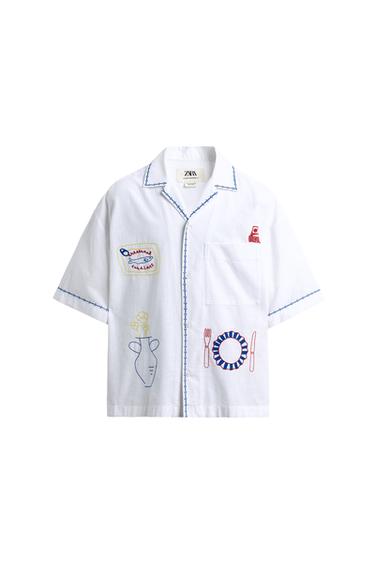CAMISA BORDADOS CONTRASTE - Blanco de Zara