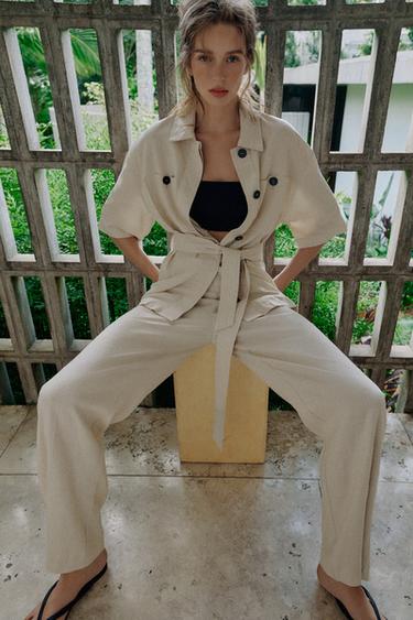 PANTALON SAFARI AVEC LIN - Beige clair de Zara