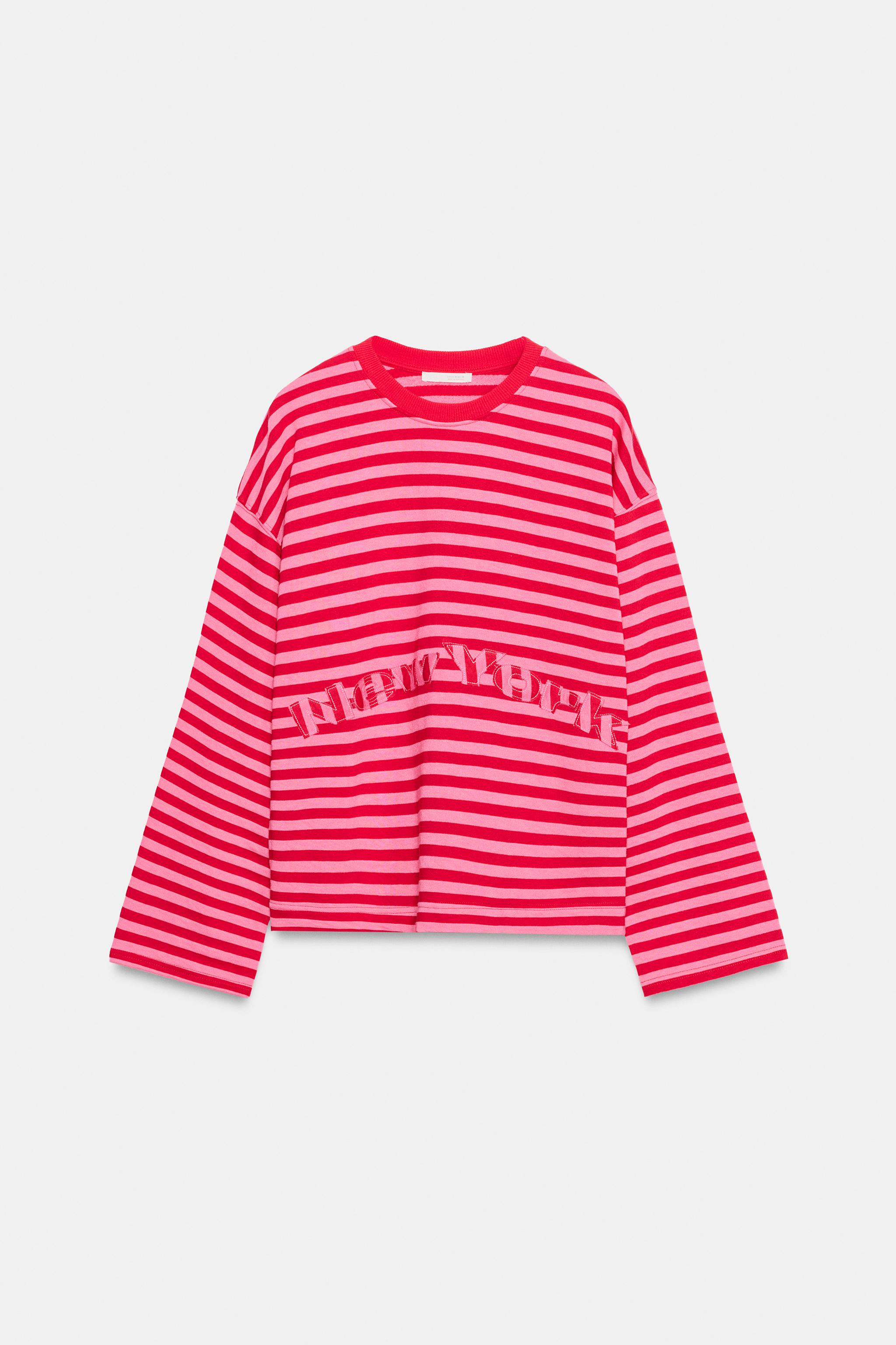 STRIPED TEXT T-SHIRT — Red