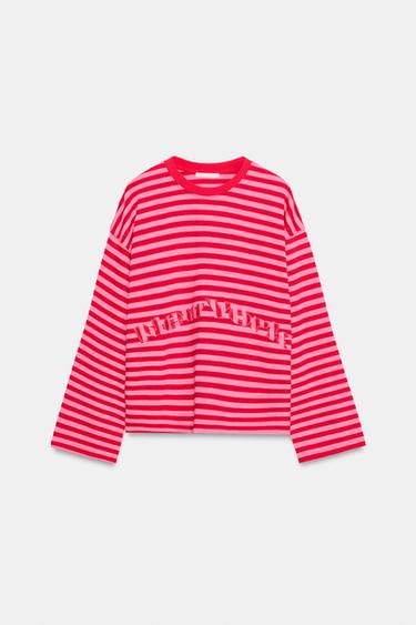 STREIFEN-T-SHIRT MIT TEXT - Rot von Zara