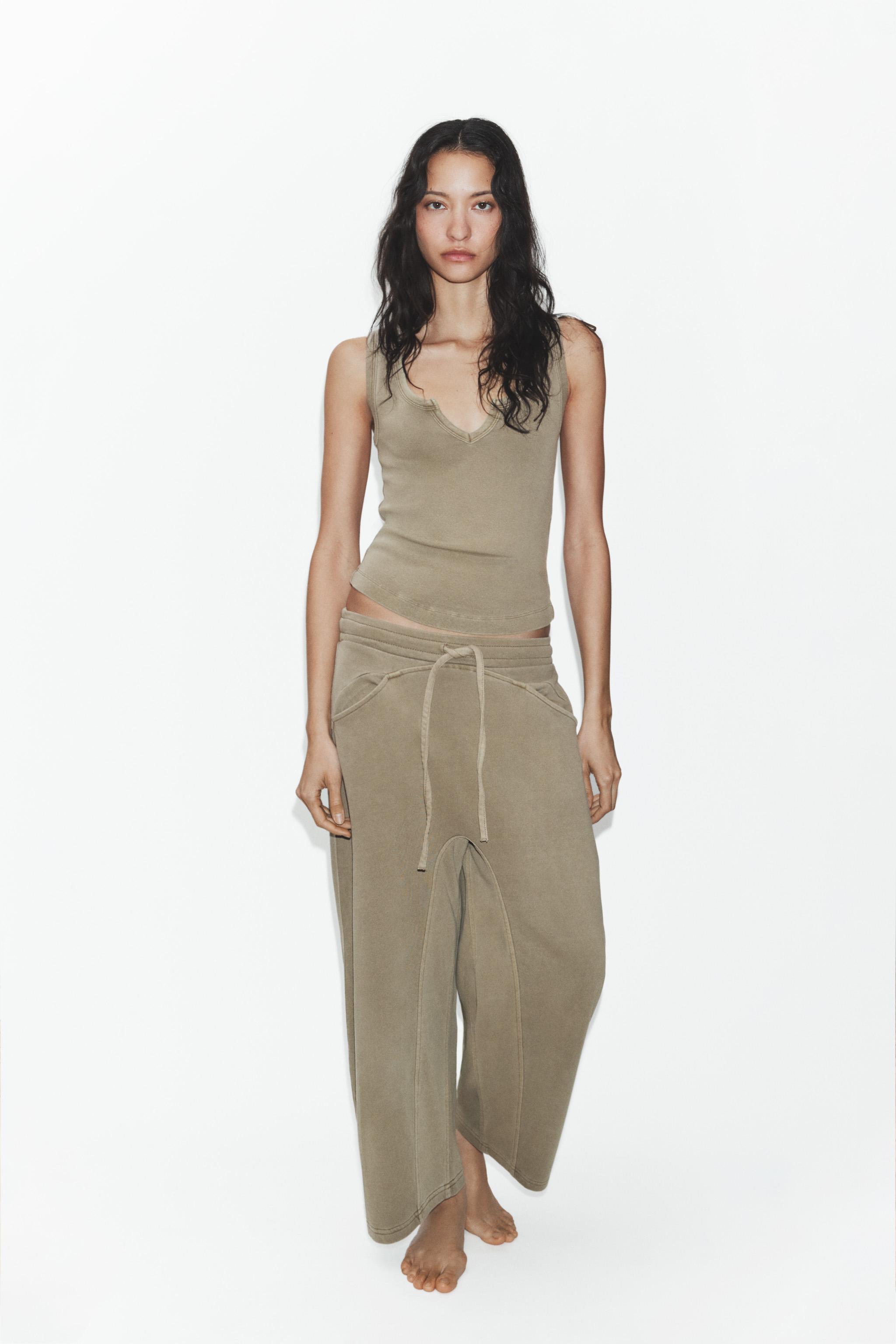 PANTALON EN MOLLETON EFFET DÉLAVÉ