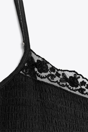 ROBE COURTE EN GAZE ET DENTELLE - Noir de Zara - Image 7