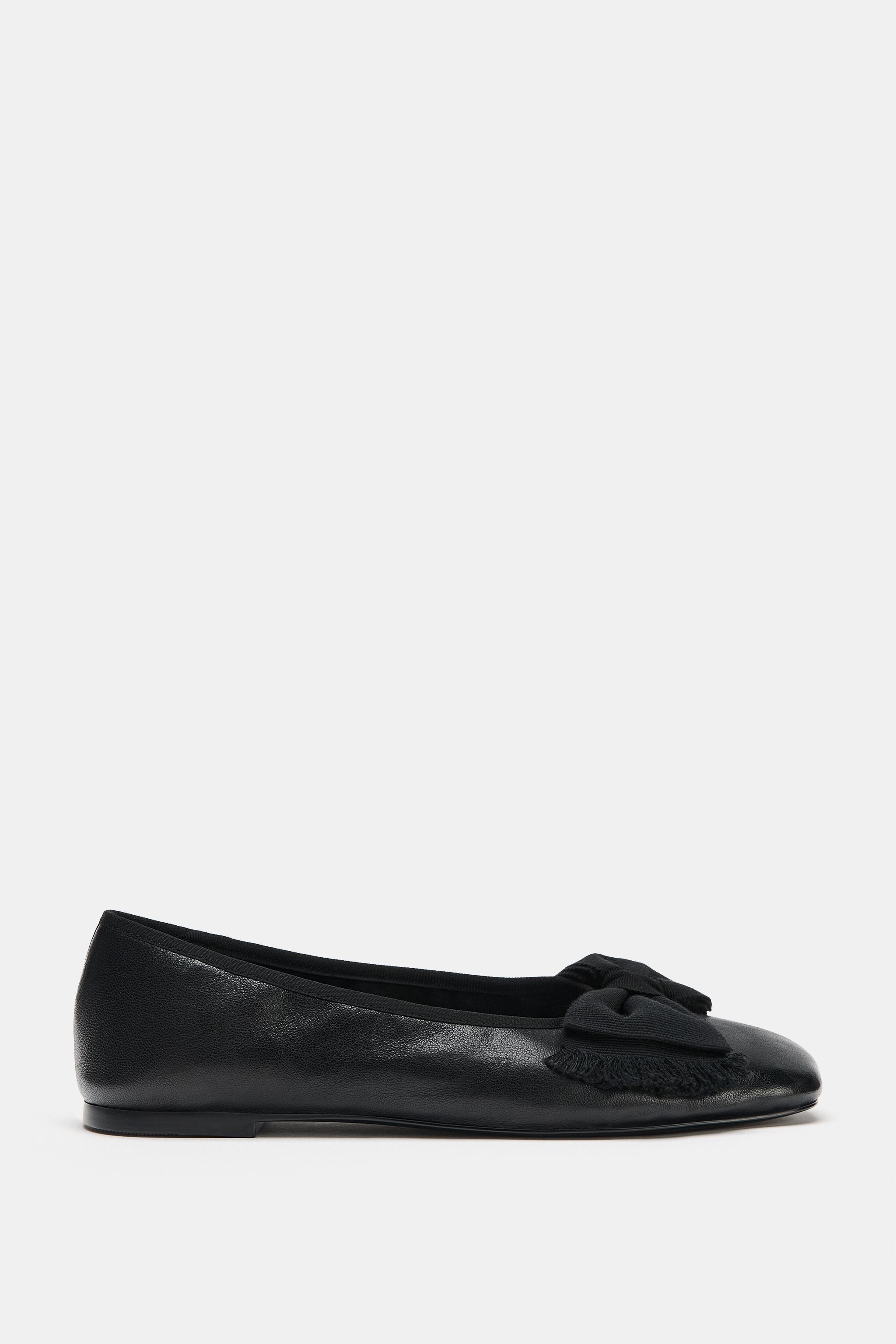 レザー リボンバレエシューズ - ブラック | ZARA Japan / 日本