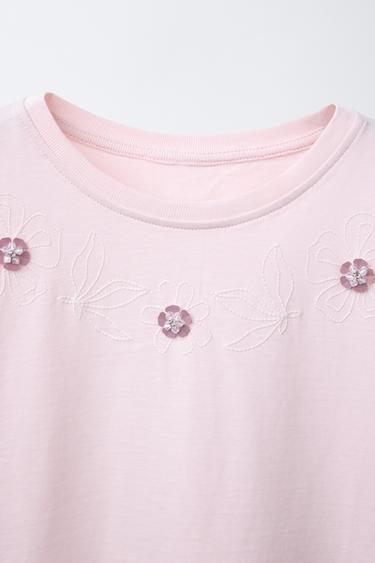 T-SHIRT FLEURS DÉCOR FANTAISIE - Rose de Zara - Image 2