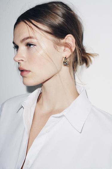 RHINESTONE DOUBLE HOOP EARRINGS - Golden by Zara