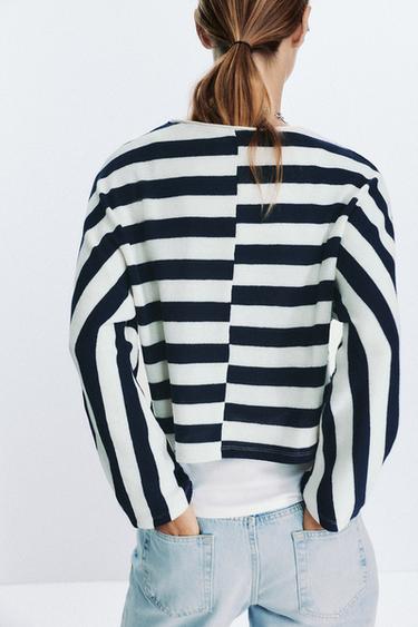 TOP RAYÉ MANCHES CHAUVE-SOURIS - Bleu marine / Blanc de Zara - Image 3