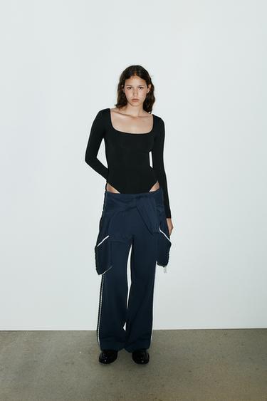 Zara SQUARE NECK POLYAMIDE BODYSUIT - Black