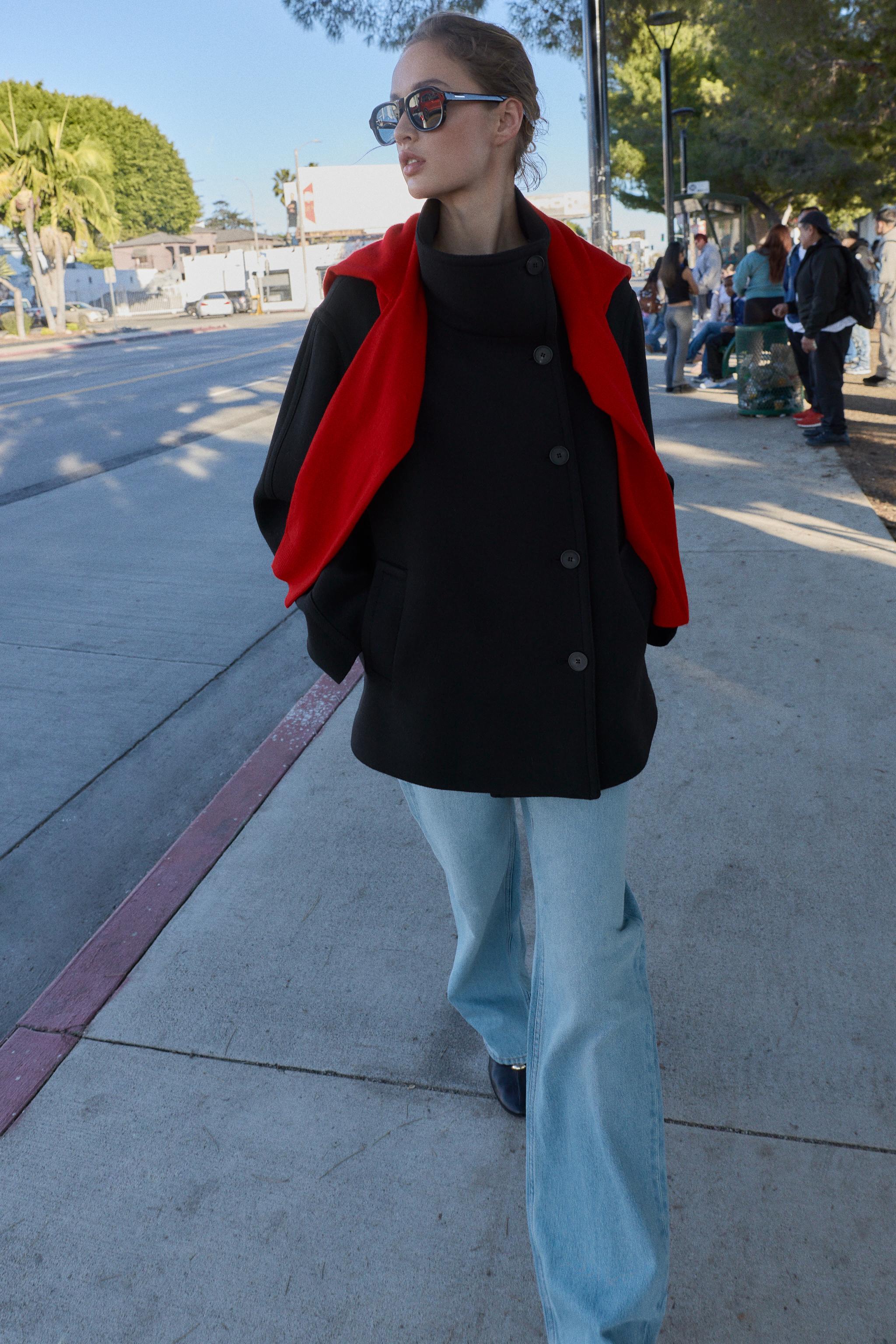 HIGH NECK WOOL BLEND SHORT COAT