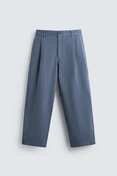 Zara PLEATED BALLOON FIT PANTS - Gray / Blue