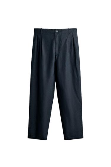 KALHOTY RELAXED FIT Z KONOPÍ A BAVLNY - Tmavá Navy od Zara