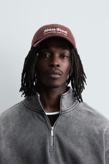 CAP WITH EMBROIDERED TEXT - Burgundy by Zara - Image 0