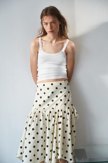 ASYMMETRIC POLKA DOT MIDI SKIRT - Ecru / Black by Zara - Image 1
