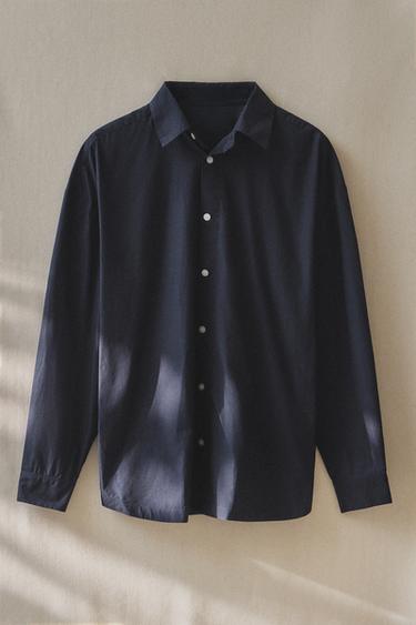 PLAIN COTTON BEACH SHIRT - Mid-blue by Zara