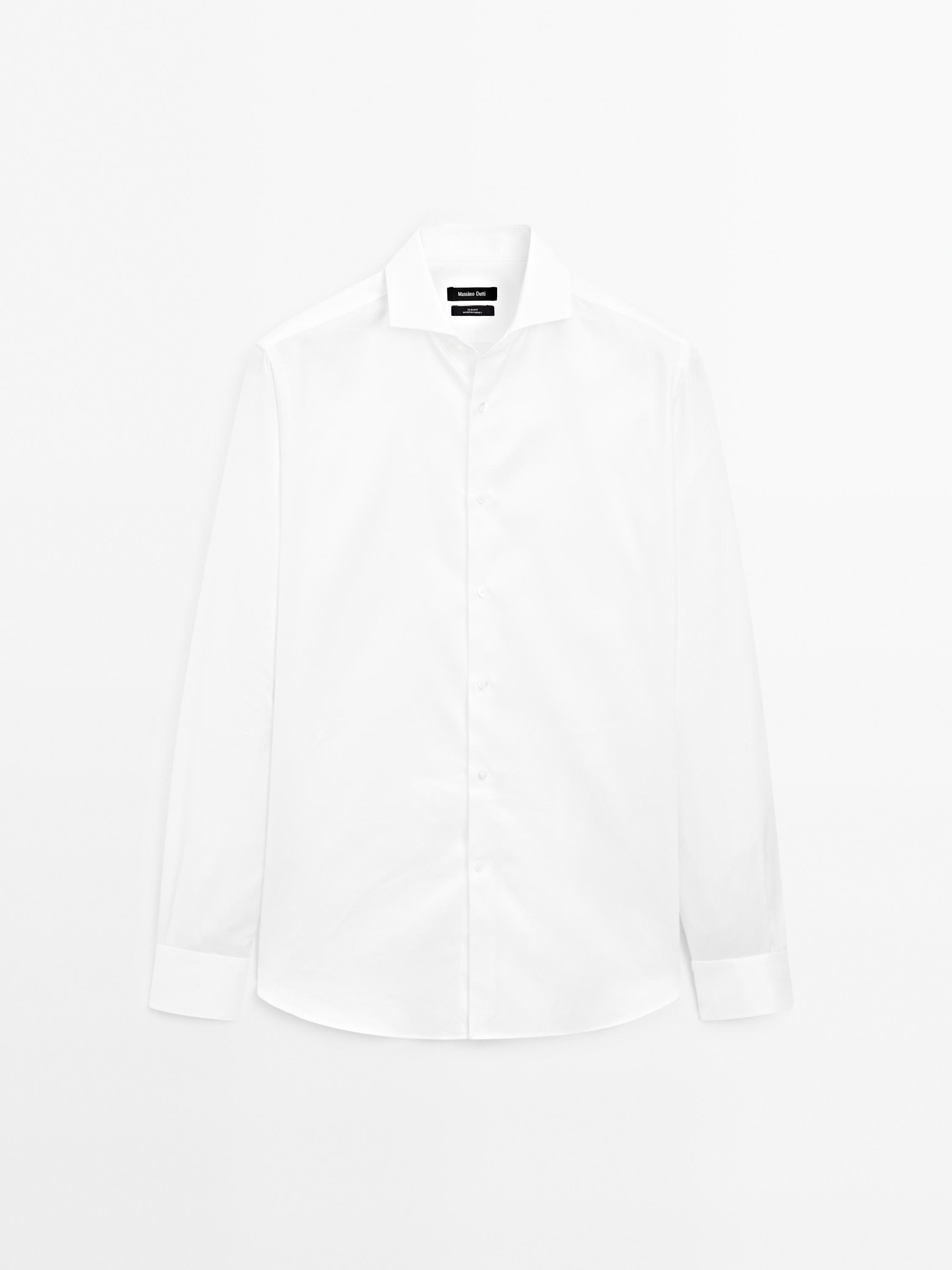 Slim fit 100% cotton twill shirt — White