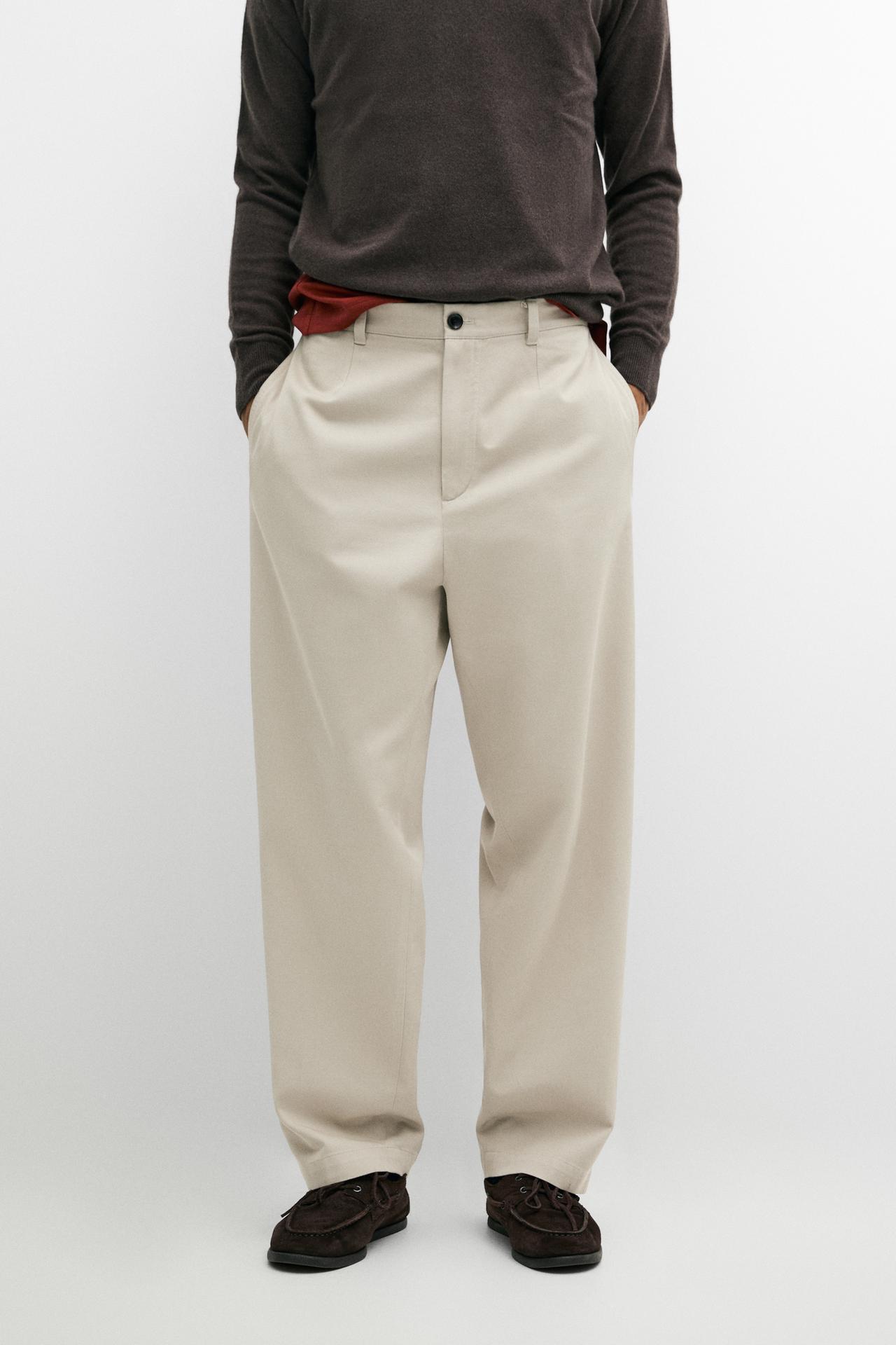 Barrel fit pants with pleat detail — Beige