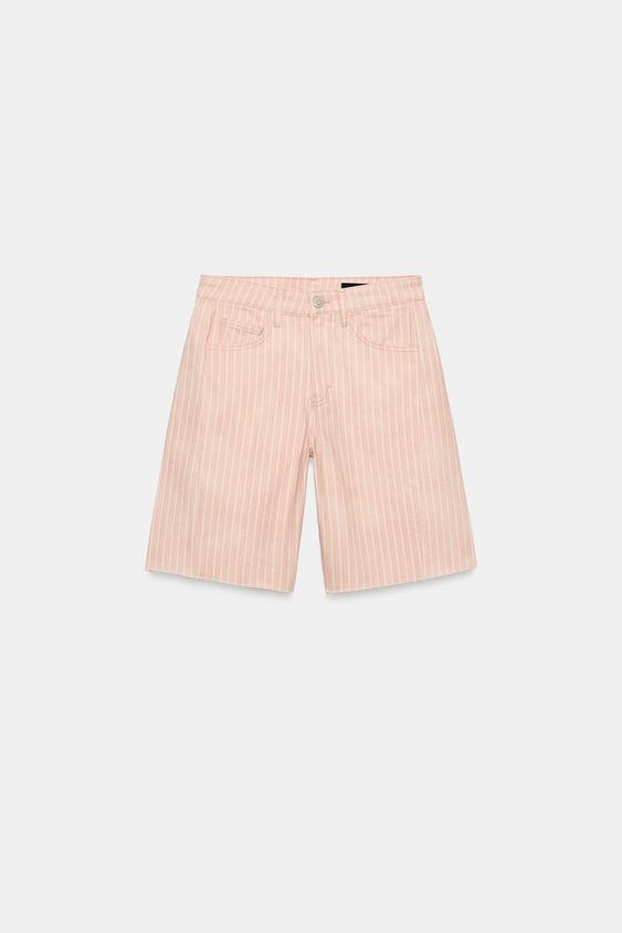 ZW COLLECTION MID-WAIST RELAXED DENIM BERMUDA SHORTS - Pink by Zara - Image 0