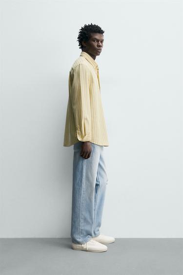 CHEMISE OXFORD À RAYURES - Jaune clair de Zara - Image 3