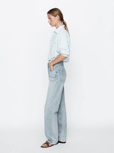 Zara Cotton blend high-waist straight-leg jeans - Light blue