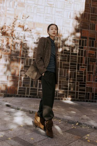 ZW COLLECTION HERRINGBONE BALLOON TROUSERS - Brown by Zara