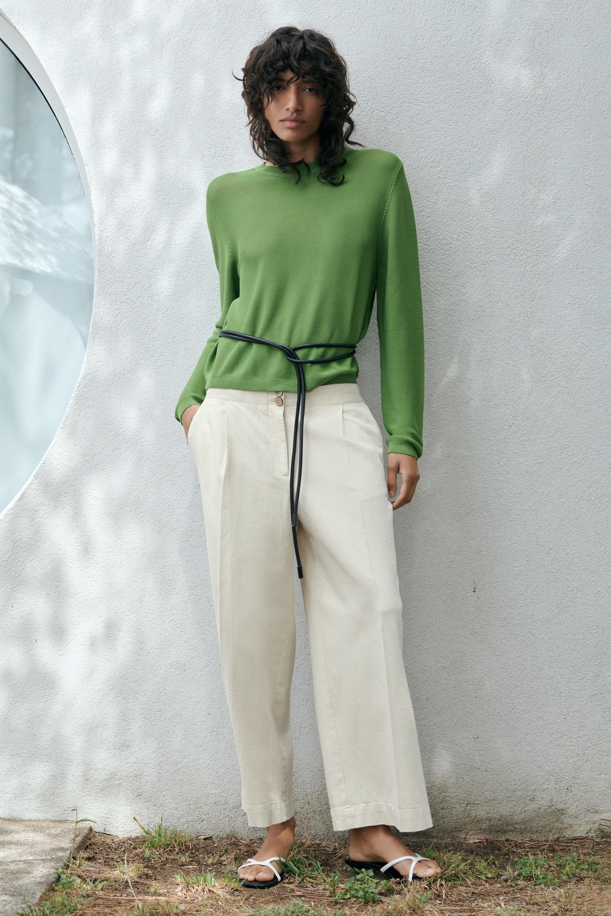 Green straight leg trousers best sale