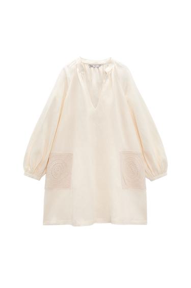 LINEN BLEND CROCHET DRESS