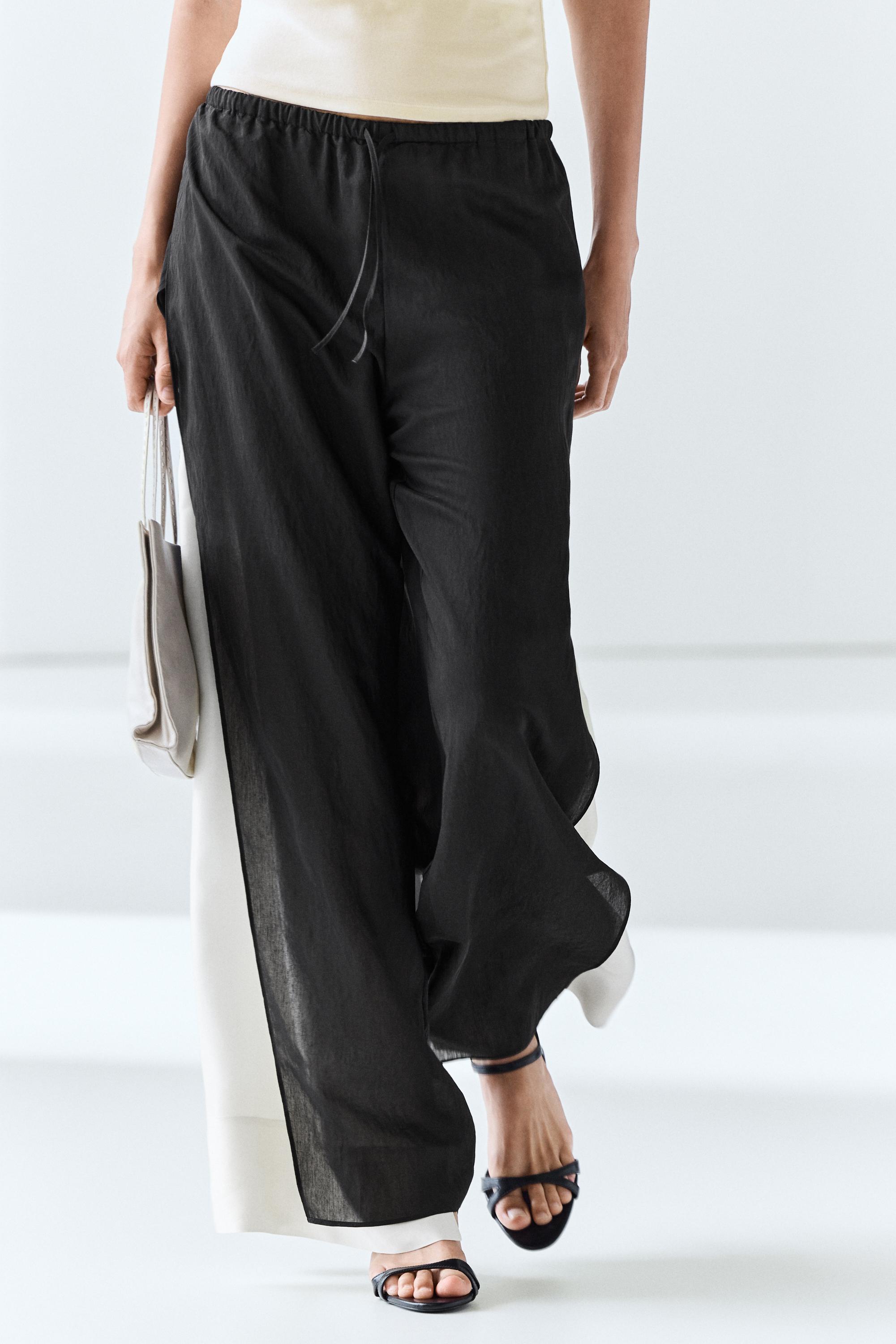 Flowing wide-leg co-ord pants — Black