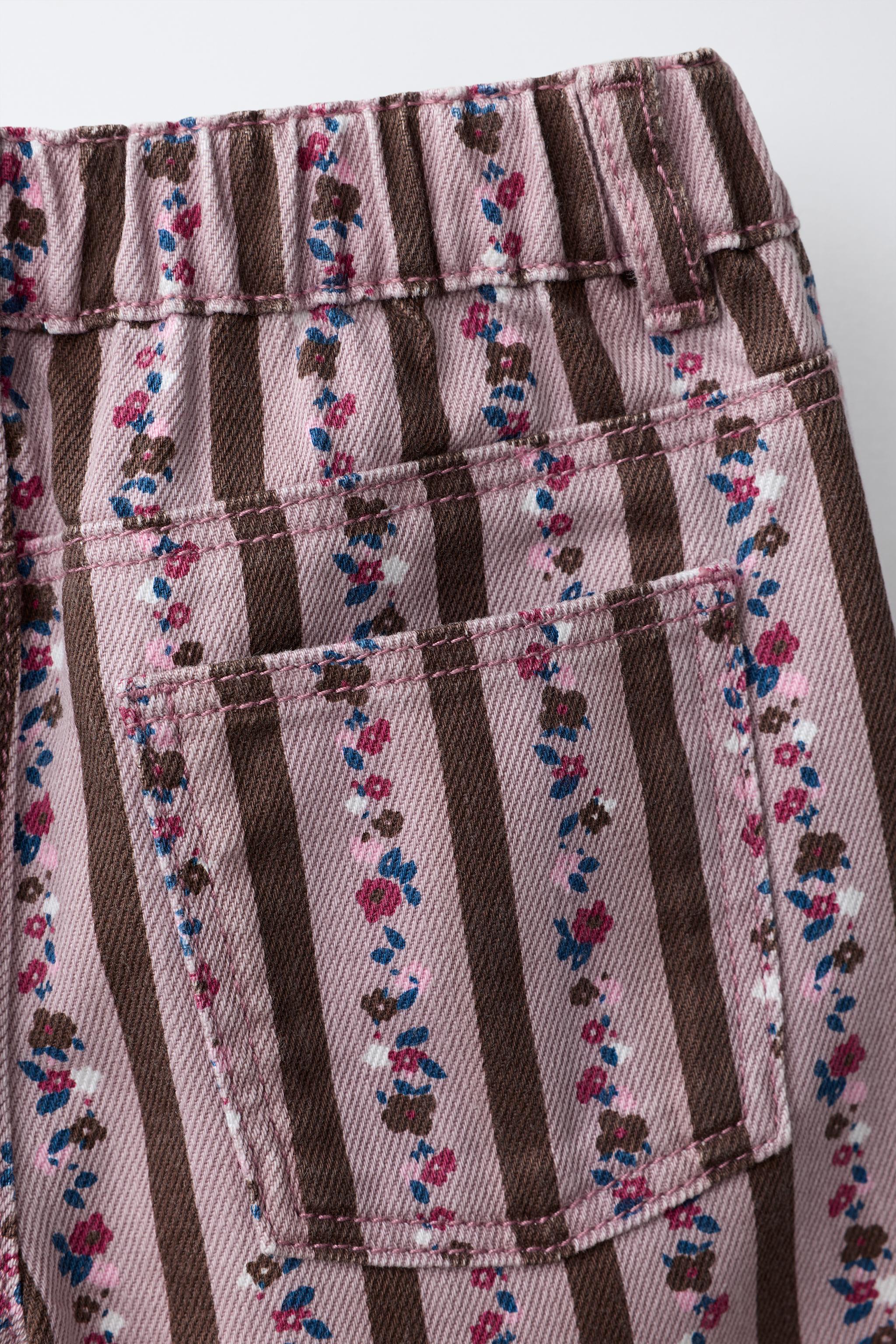 STRIPED AND FLORAL TWILL STRAIGHT PANTS