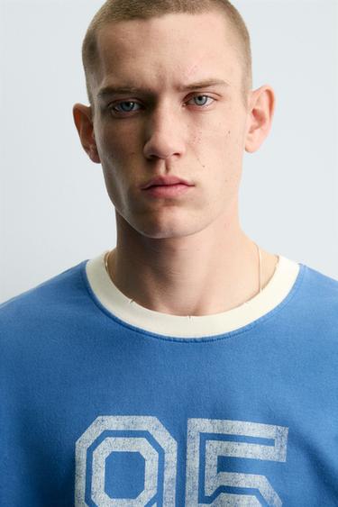 T-SHIRT IMPRIMÉ LAVÉ - Bleu clair de Zara - Image 4